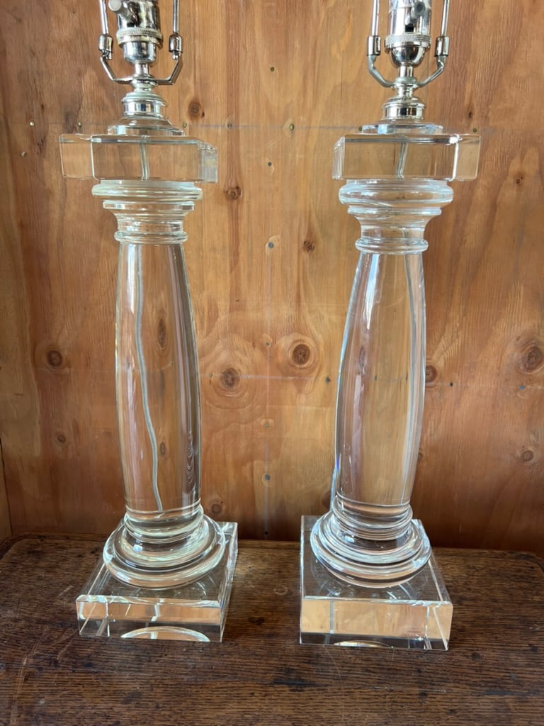 Pair of Architectural Crystal & Resin Column Table Lamps by Restoration Hardware, Circa 2006 - 12