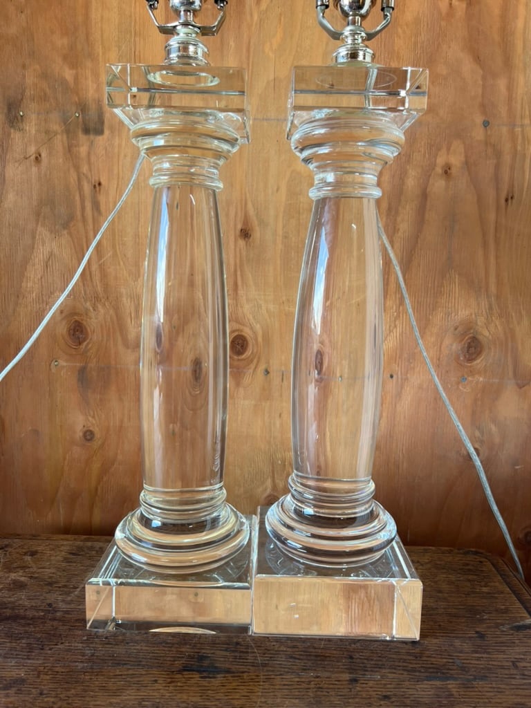 Pair of Architectural Crystal & Resin Column Table Lamps by Restoration Hardware, Circa 2006 - 13