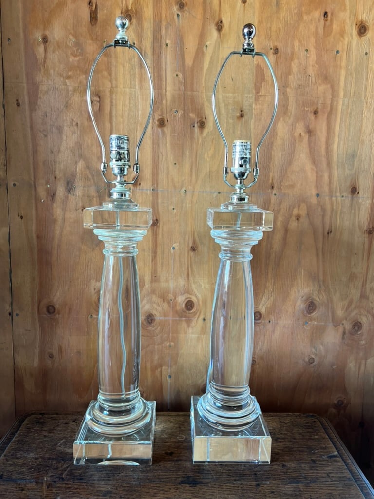 Pair of Architectural Crystal & Resin Column Table Lamps by Restoration Hardware, Circa 2006 - 14