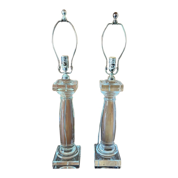 Pair of Architectural Crystal & Resin Column Table Lamps by Restoration Hardware, Circa 2006 (1 of 14)