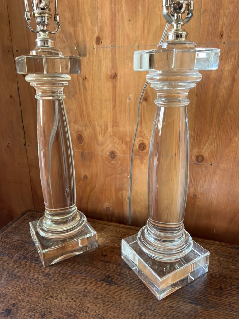 Pair of Architectural Crystal & Resin Column Table Lamps by Restoration Hardware, Circa 2006 - 2