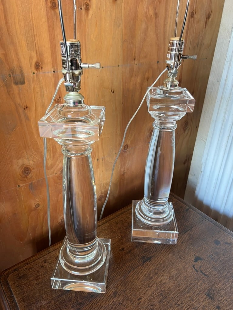 Pair of Architectural Crystal & Resin Column Table Lamps by Restoration Hardware, Circa 2006 - 3