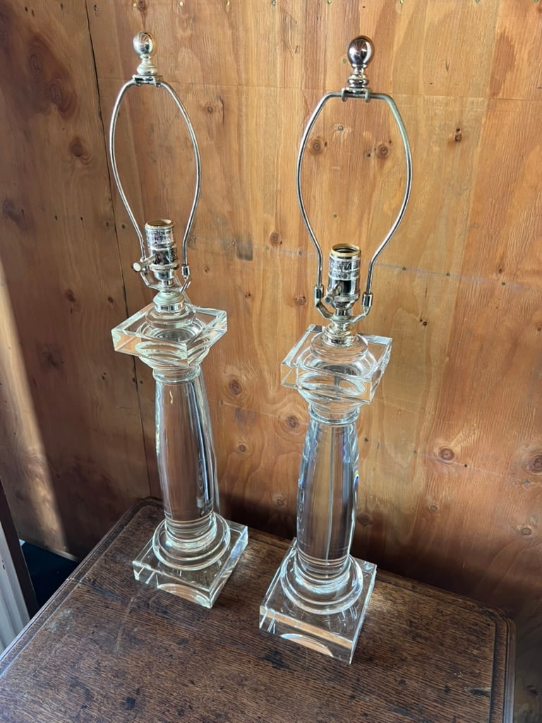 Pair of Architectural Crystal & Resin Column Table Lamps by Restoration Hardware, Circa 2006 - 4