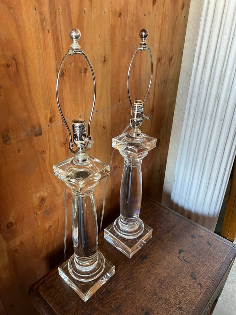 Pair of Architectural Crystal & Resin Column Table Lamps by Restoration Hardware, Circa 2006 - 5