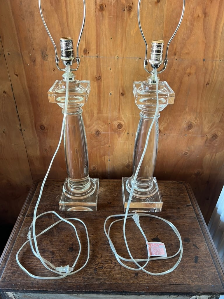 Pair of Architectural Crystal & Resin Column Table Lamps by Restoration Hardware, Circa 2006 - 8