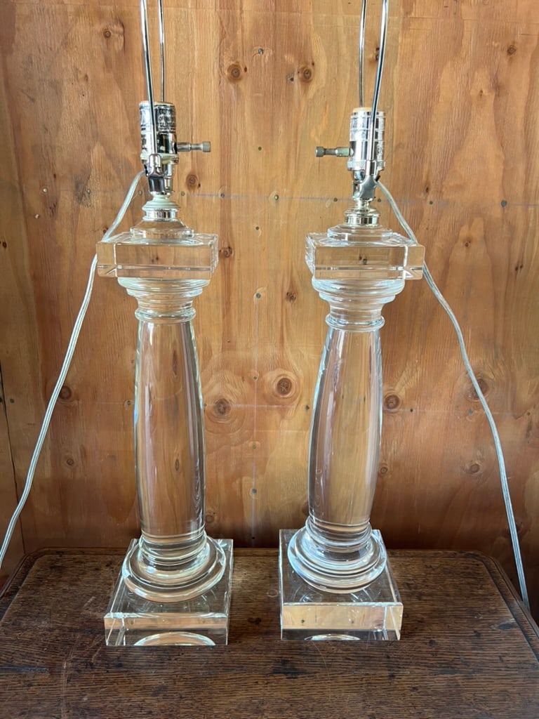 Pair of Architectural Crystal & Resin Column Table Lamps by Restoration Hardware, Circa 2006 - 9