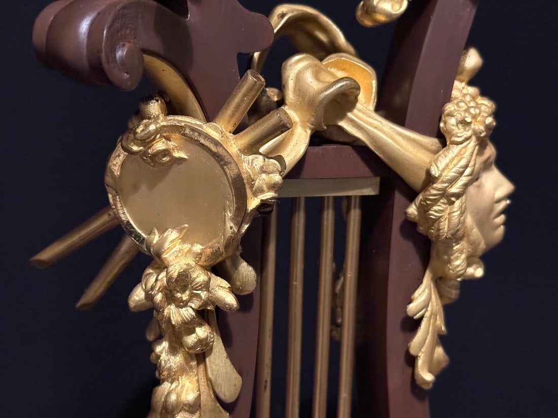1840s French Louis XVI Bronze Marble Lyre Clock - 11