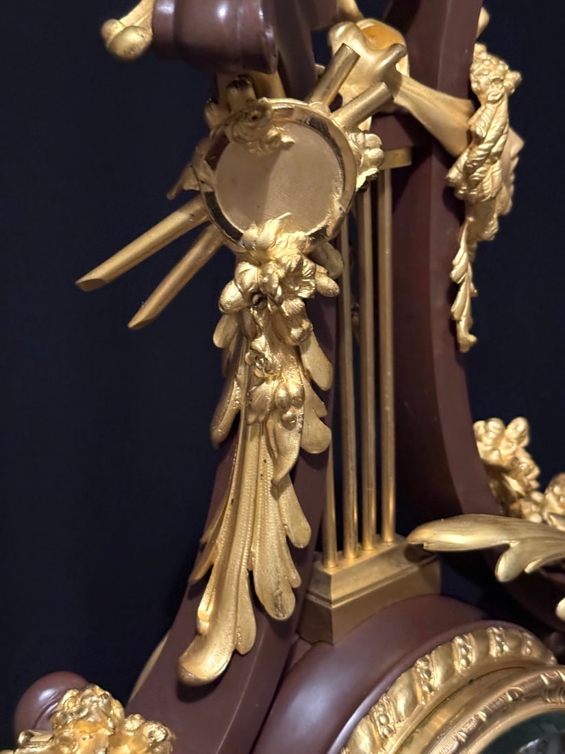 1840s French Louis XVI Bronze Marble Lyre Clock - 13