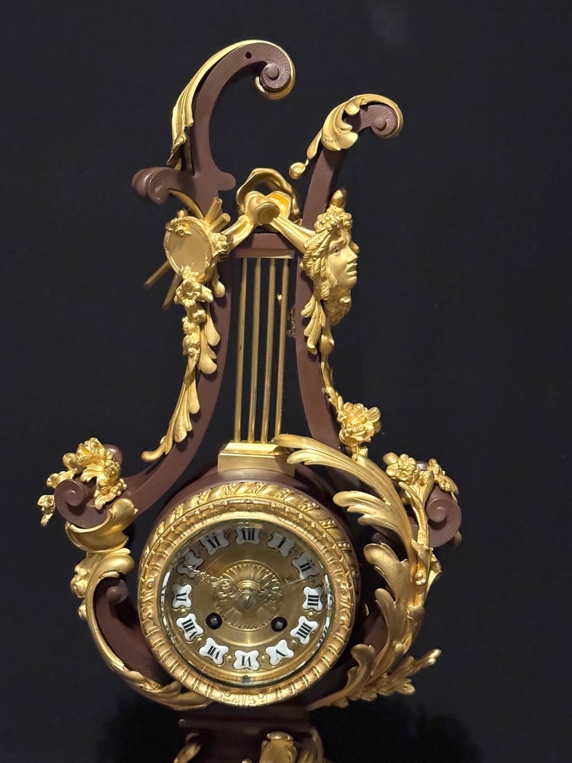 1840s French Louis XVI Bronze Marble Lyre Clock - 14