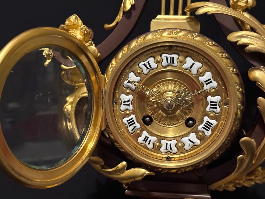 1840s French Louis XVI Bronze Marble Lyre Clock - 15