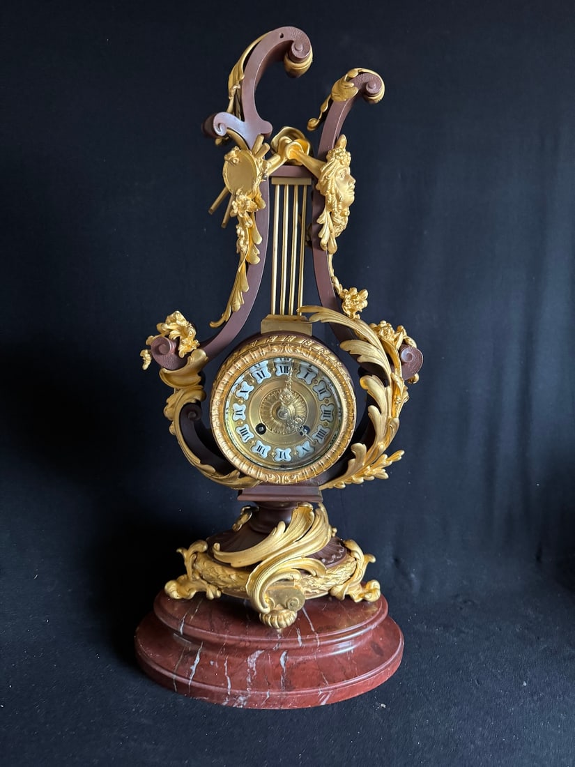 1840s French Louis XVI Bronze Marble Lyre Clock - 18