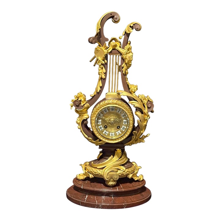 1840s French Louis XVI Bronze Marble Lyre Clock (1 of 18)