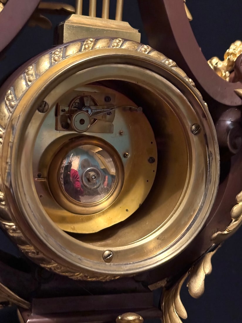 1840s French Louis XVI Bronze Marble Lyre Clock - 5
