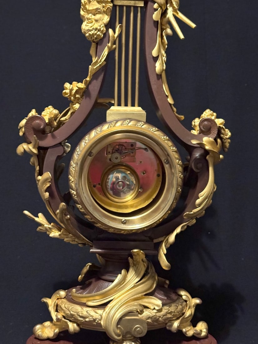 1840s French Louis XVI Bronze Marble Lyre Clock - 7