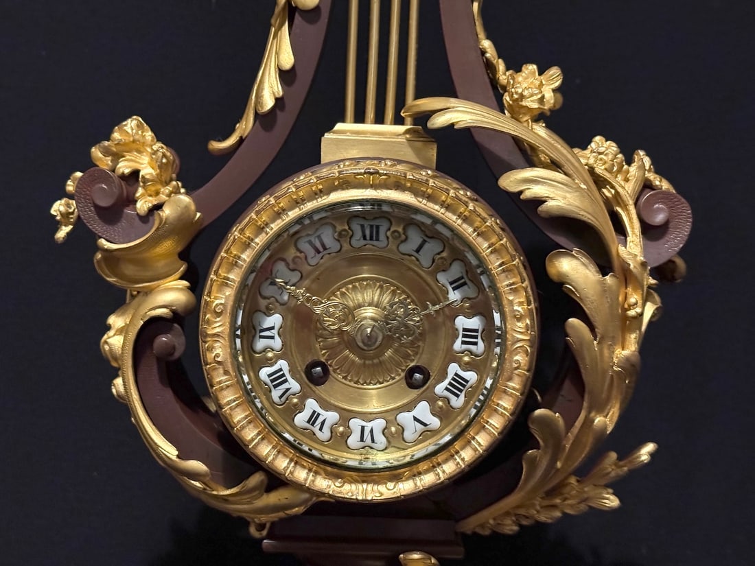 1840s French Louis XVI Bronze Marble Lyre Clock - 8