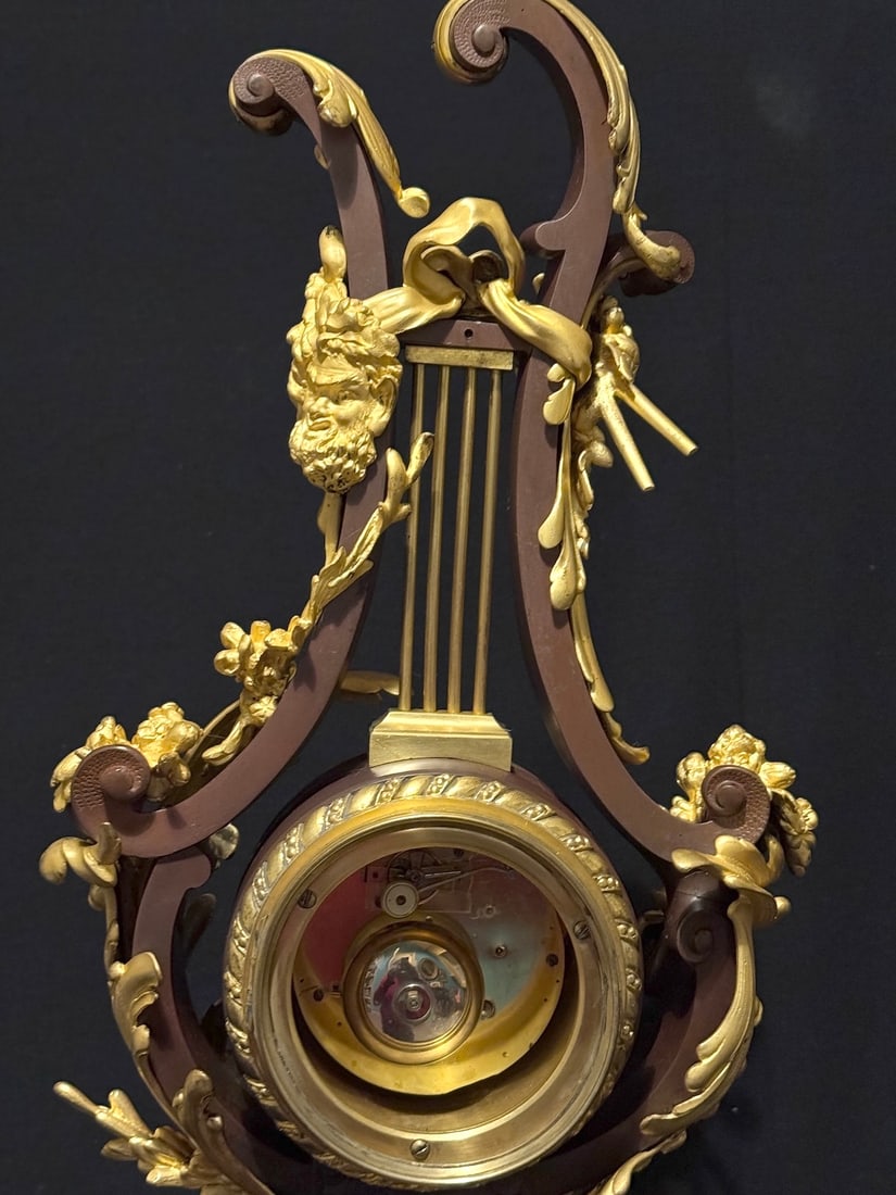 1840s French Louis XVI Bronze Marble Lyre Clock - 9