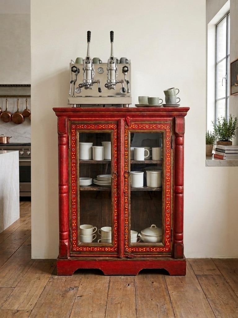 Vintage Hand-Painted Rajasthani Display Cabinet – Slim 12" Depth - 2