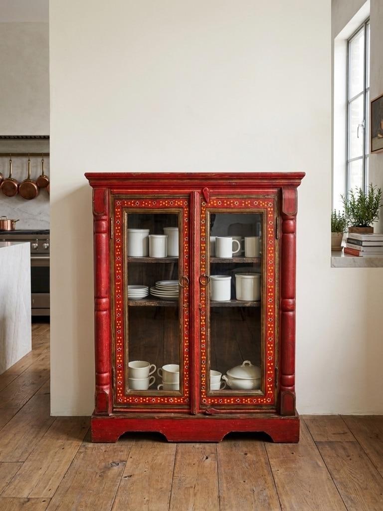 Vintage Hand-Painted Rajasthani Display Cabinet – Slim 12" Depth - 3