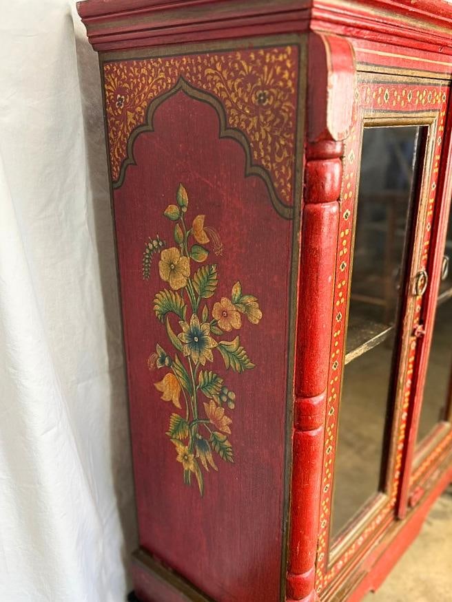 Vintage Hand-Painted Rajasthani Display Cabinet – Slim 12" Depth - 6