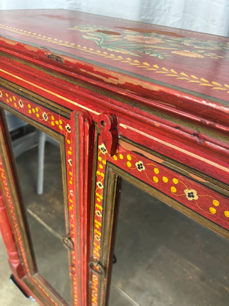 Vintage Hand-Painted Rajasthani Display Cabinet – Slim 12" Depth - 7