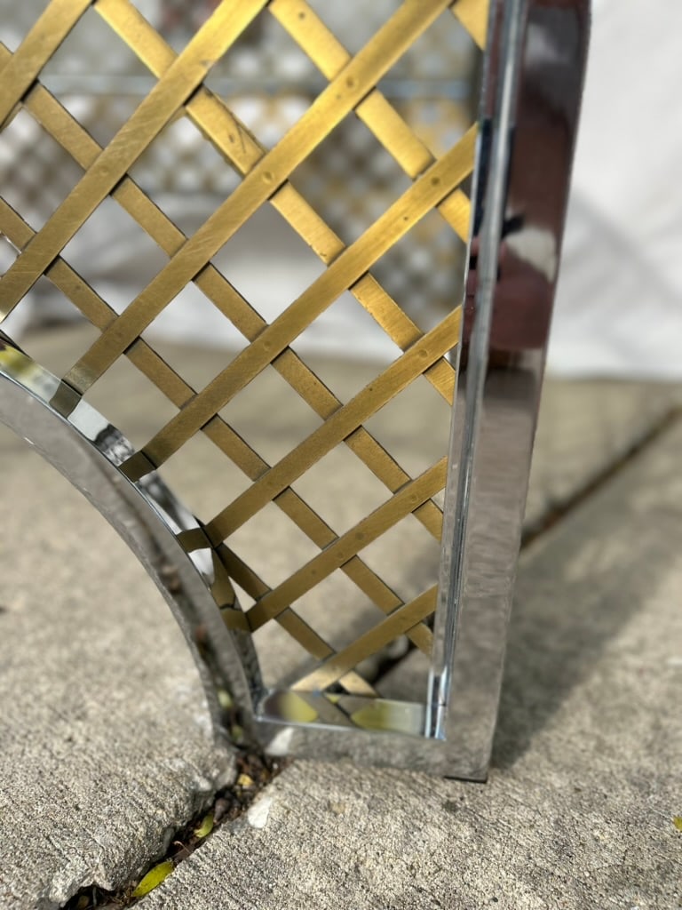 1970s Hollywood Regency Two-Tone Chrome & Brass "Cloister" Square Cocktail Table Attributed to Maste - 5
