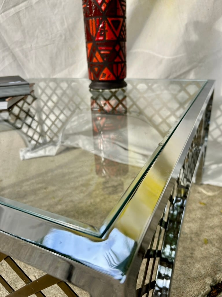 1970s Hollywood Regency Two-Tone Chrome & Brass "Cloister" Square Cocktail Table Attributed to Maste - 9