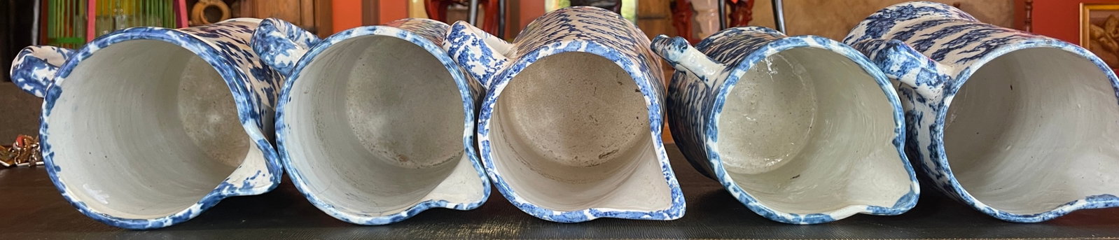 Set of Five Antique English Spongeware C. 1870-1890 - 2