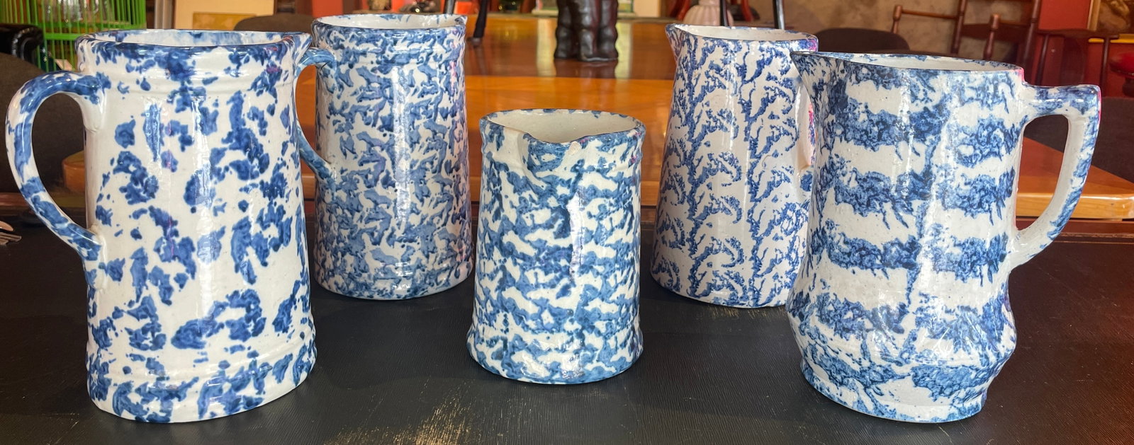 Set of Five Antique English Spongeware C. 1870-1890 - 3