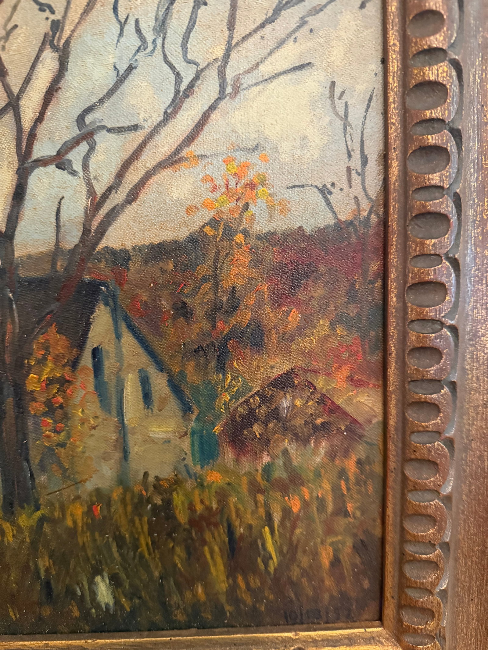 1952 Original Oil Painting Pocono Mountains Landscape: The Eric Danisch Estate Barn, Scotrun Pa - 13