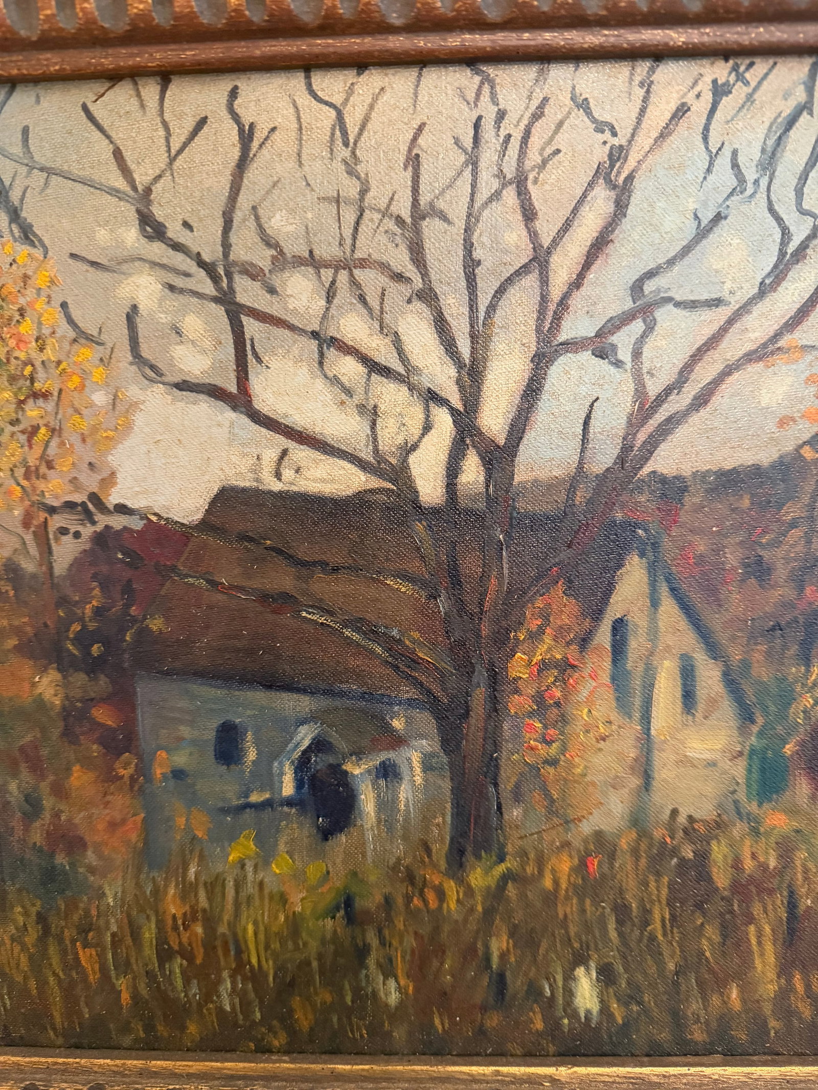 1952 Original Oil Painting Pocono Mountains Landscape: The Eric Danisch Estate Barn, Scotrun Pa - 2