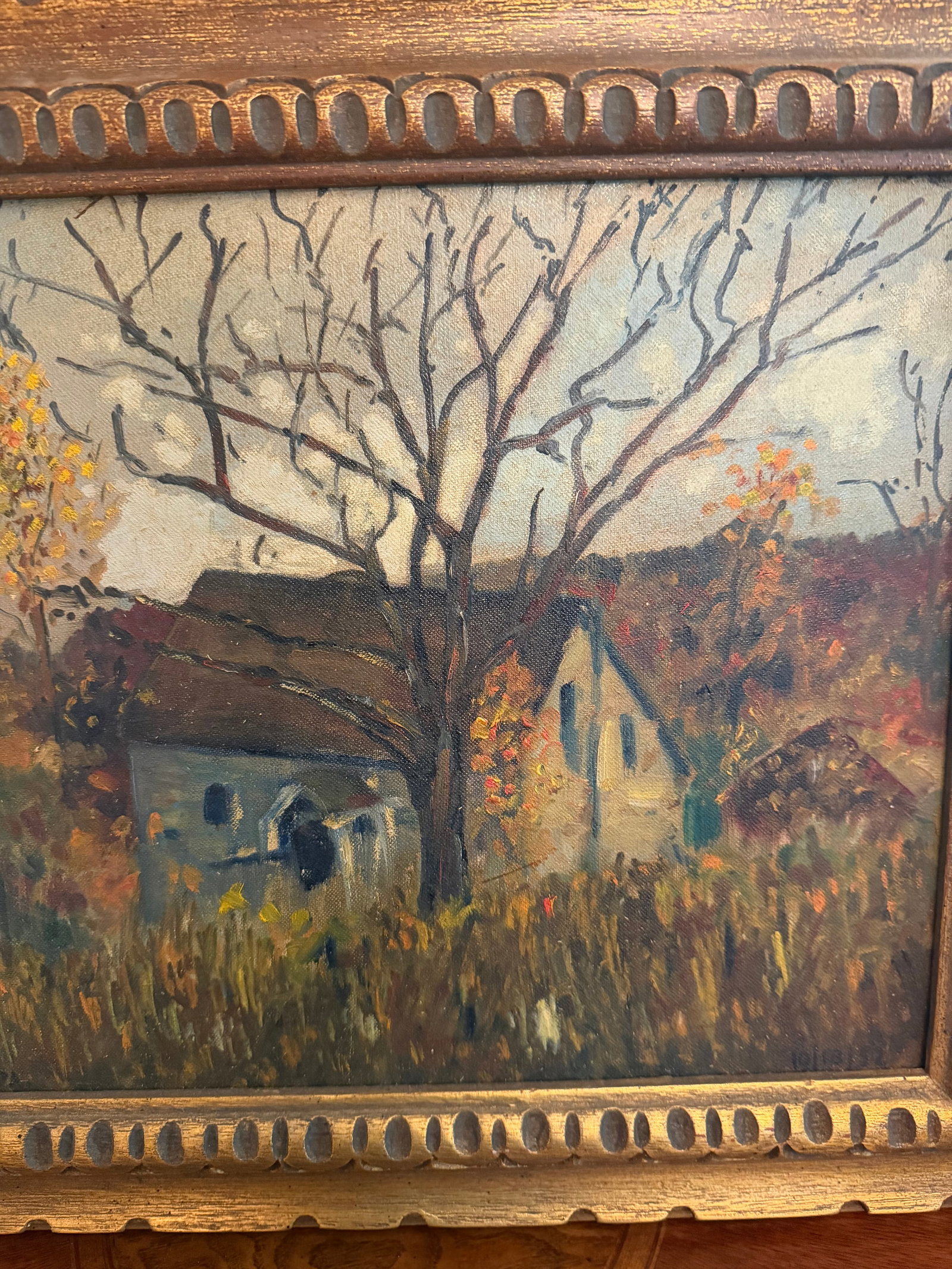 1952 Original Oil Painting Pocono Mountains Landscape: The Eric Danisch Estate Barn, Scotrun Pa - 3