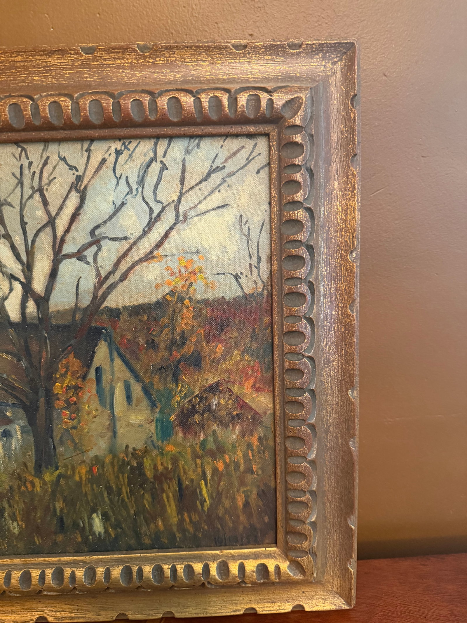 1952 Original Oil Painting Pocono Mountains Landscape: The Eric Danisch Estate Barn, Scotrun Pa - 9