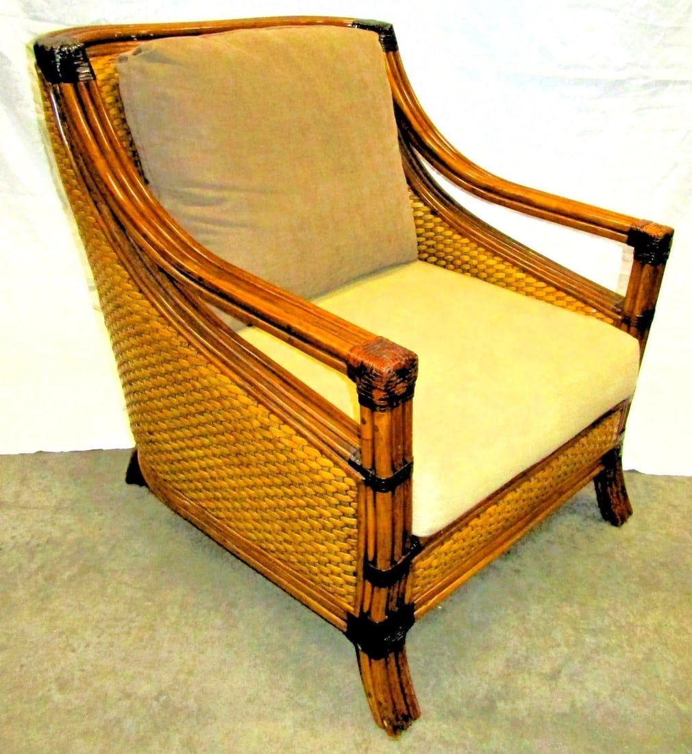 1970s Vintage Rattan Wicker Mandalay Chair With Cushions - 10