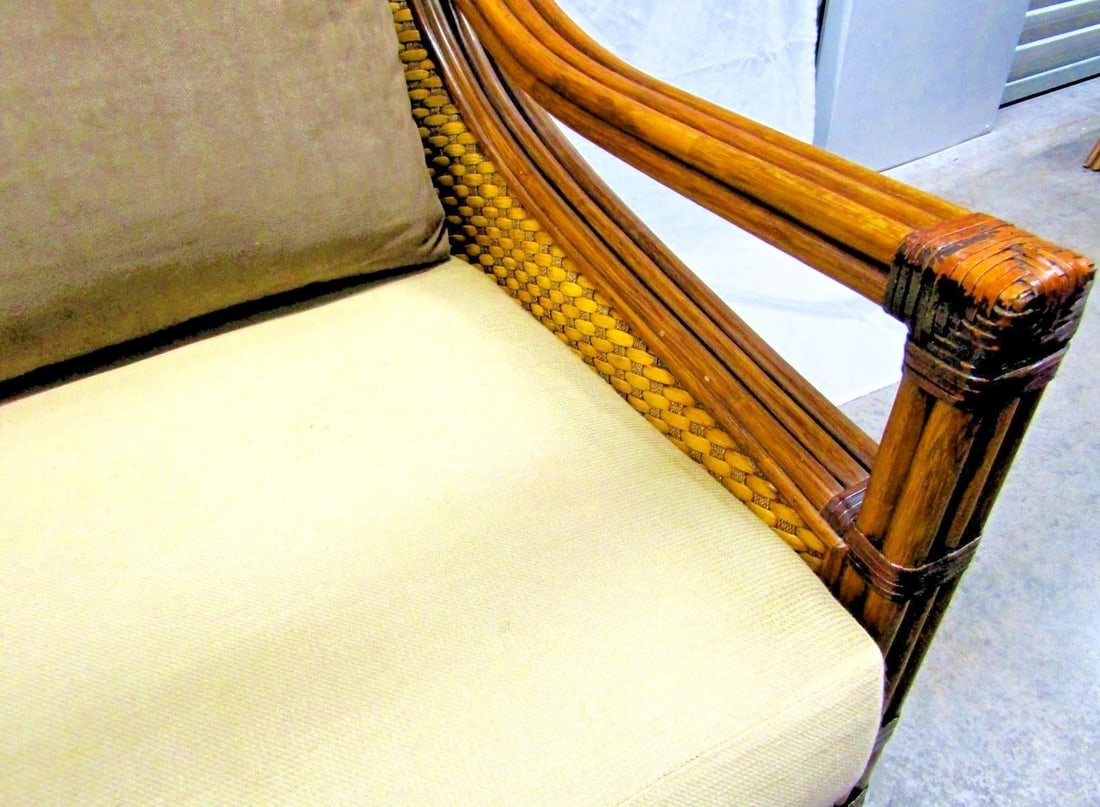 1970s Vintage Rattan Wicker Mandalay Chair With Cushions - 11