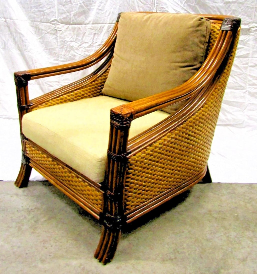 1970s Vintage Rattan Wicker Mandalay Chair With Cushions - 3
