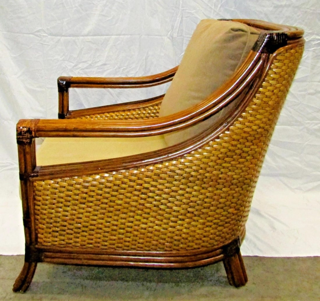 1970s Vintage Rattan Wicker Mandalay Chair With Cushions - 4