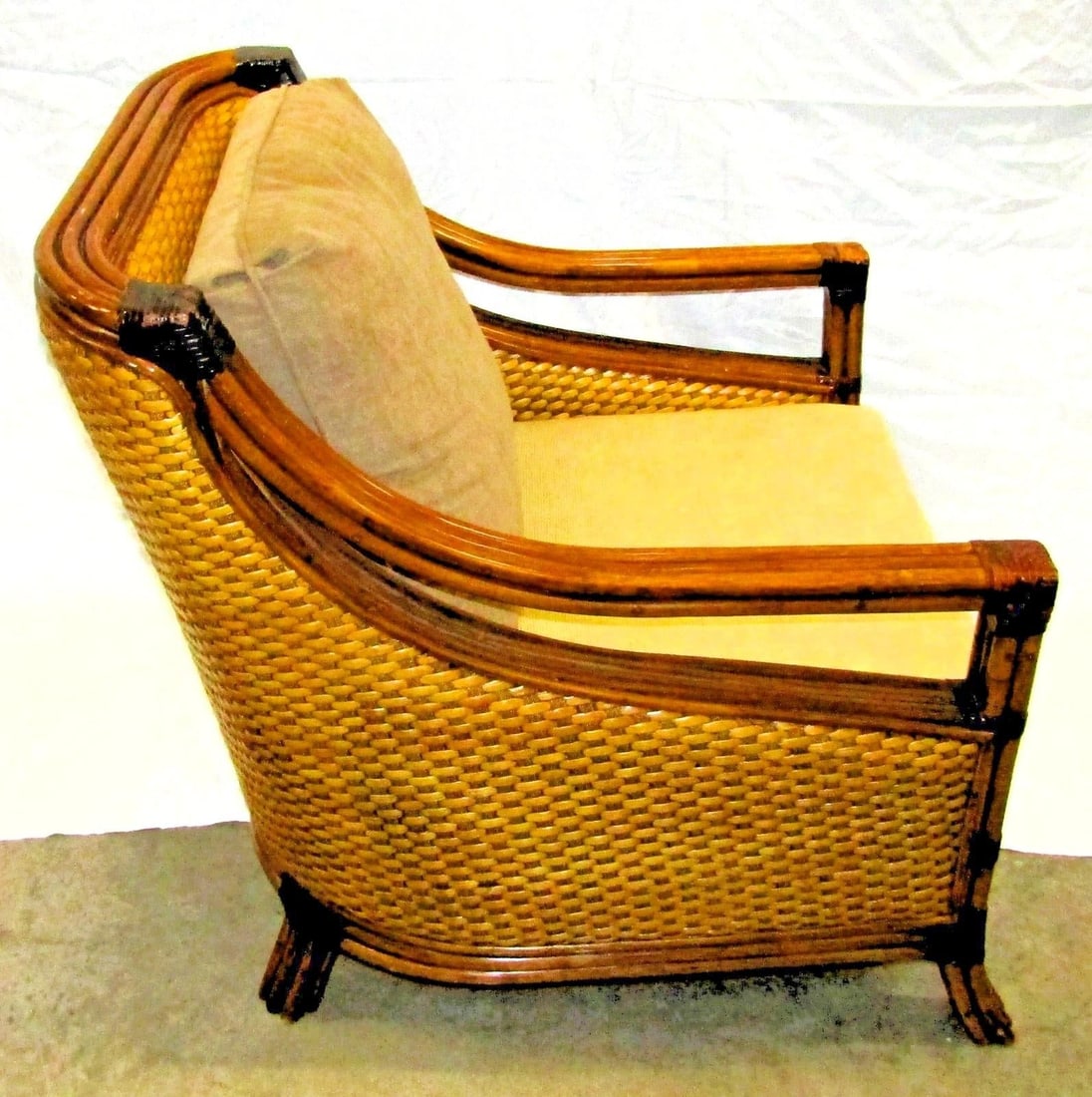 1970s Vintage Rattan Wicker Mandalay Chair With Cushions - 9