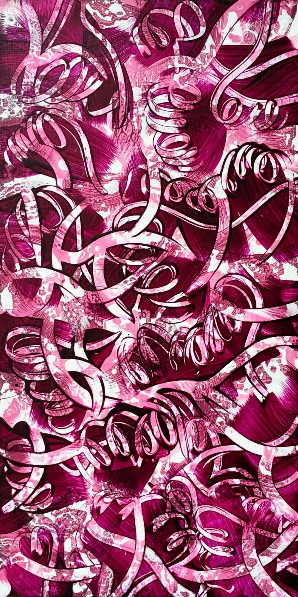 Twisted Claret by Michael DesRosiers Painting on MDF Panel (2026): Artist Michael DesRosiers creates paintings, mixed-media works, and welded aluminum sculptures. Noted for his ability with color, DesRosiers' non-objective art is as in tune with nature as it is with