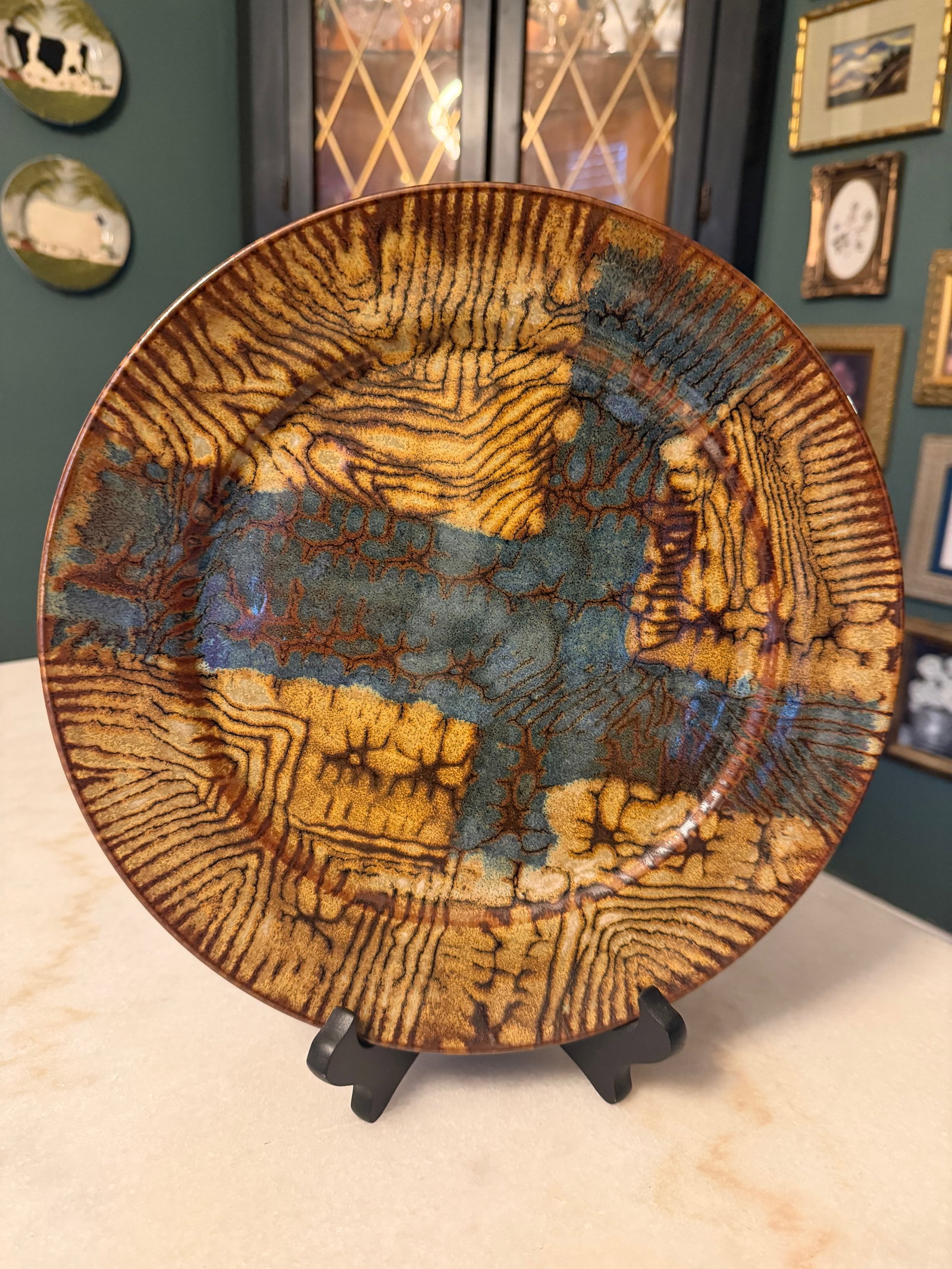 Vintage Frères Cloutier French Studio Art Pottery Charger Plate - Mid Century Modern 11" (1 of 6)