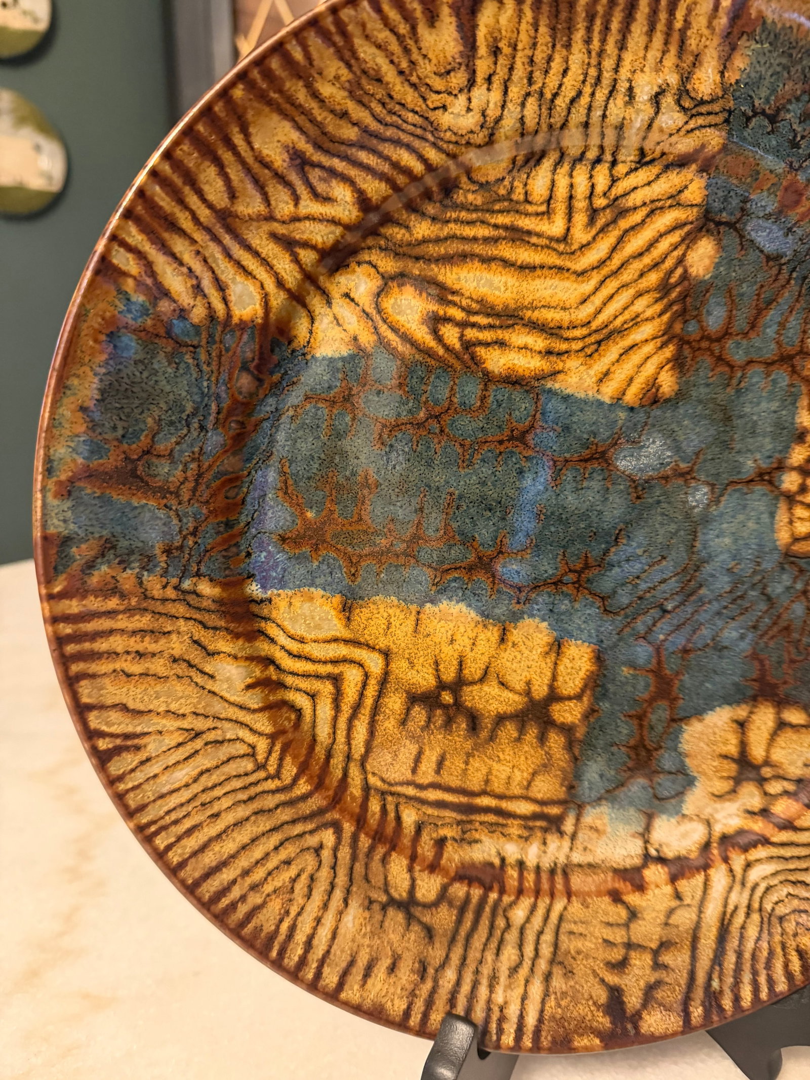 Vintage Frères Cloutier French Studio Art Pottery Charger Plate - Mid Century Modern 11" - 2