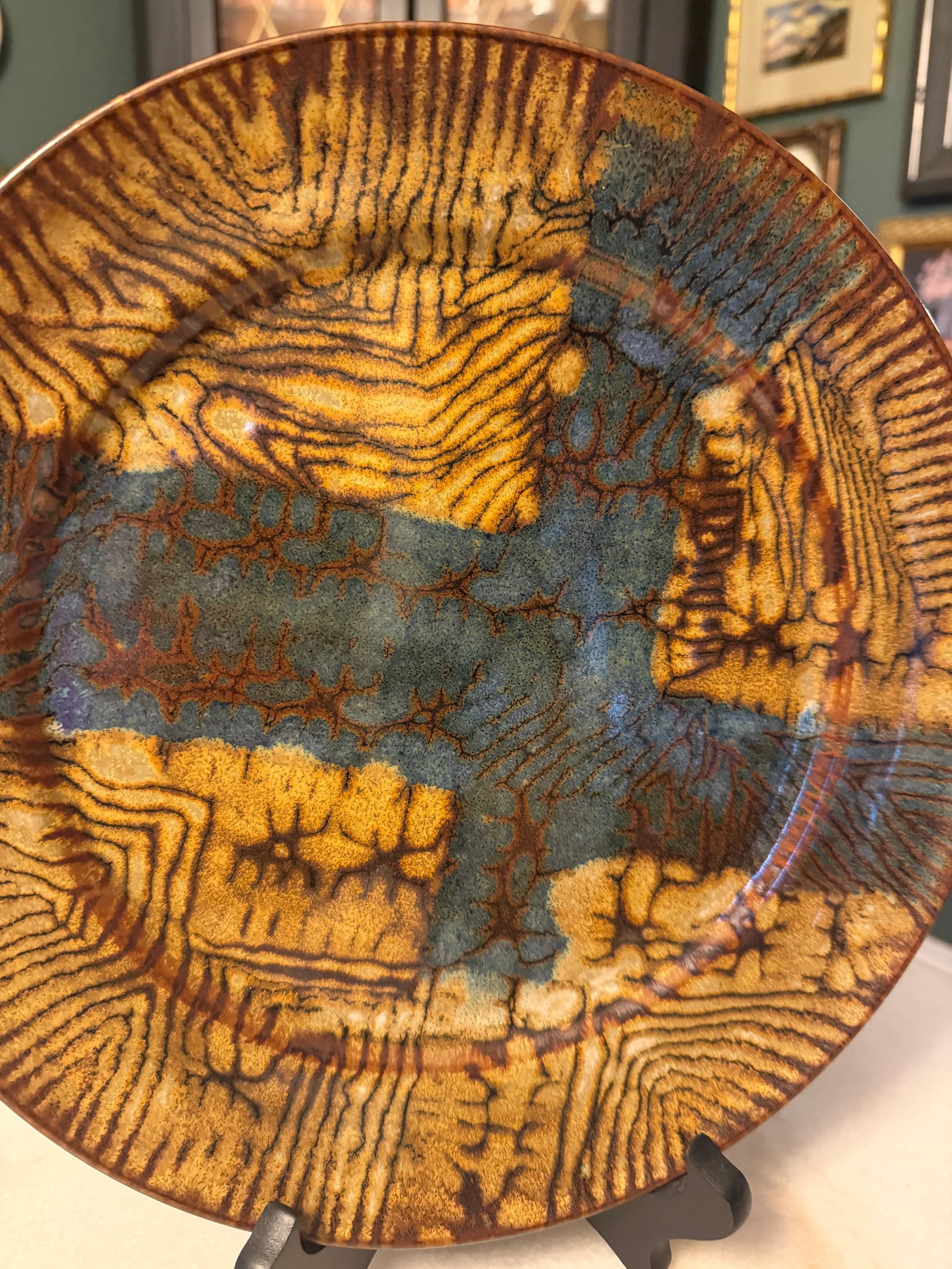 Vintage Frères Cloutier French Studio Art Pottery Charger Plate - Mid Century Modern 11" - 3