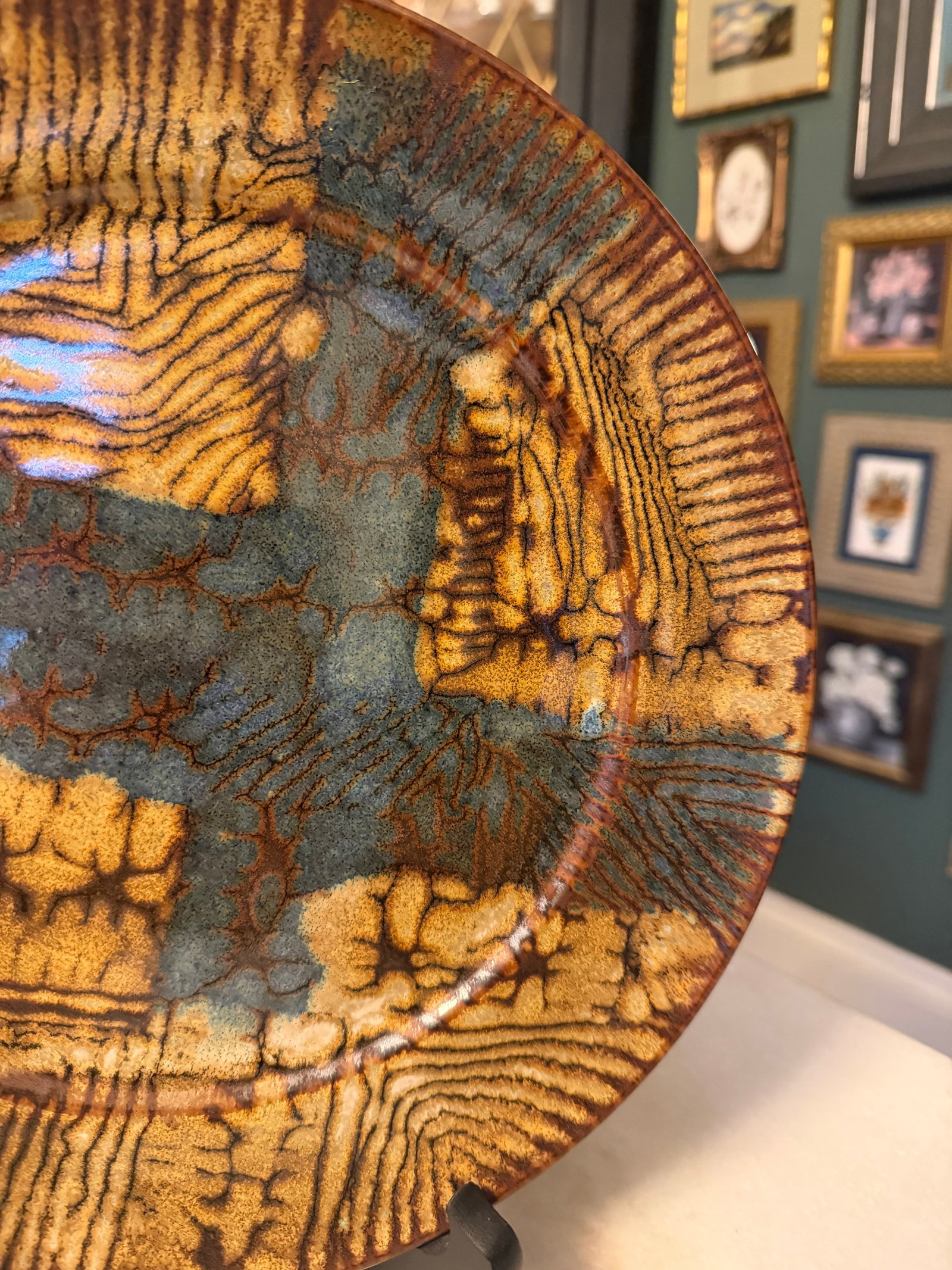 Vintage Frères Cloutier French Studio Art Pottery Charger Plate - Mid Century Modern 11" - 4