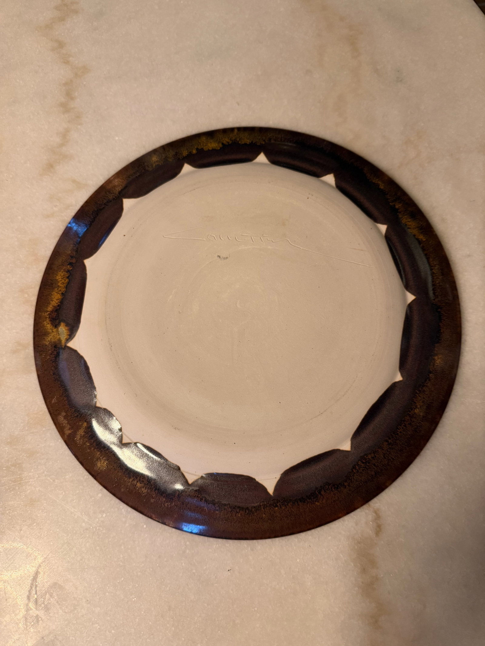 Vintage Frères Cloutier French Studio Art Pottery Charger Plate - Mid Century Modern 11" - 5