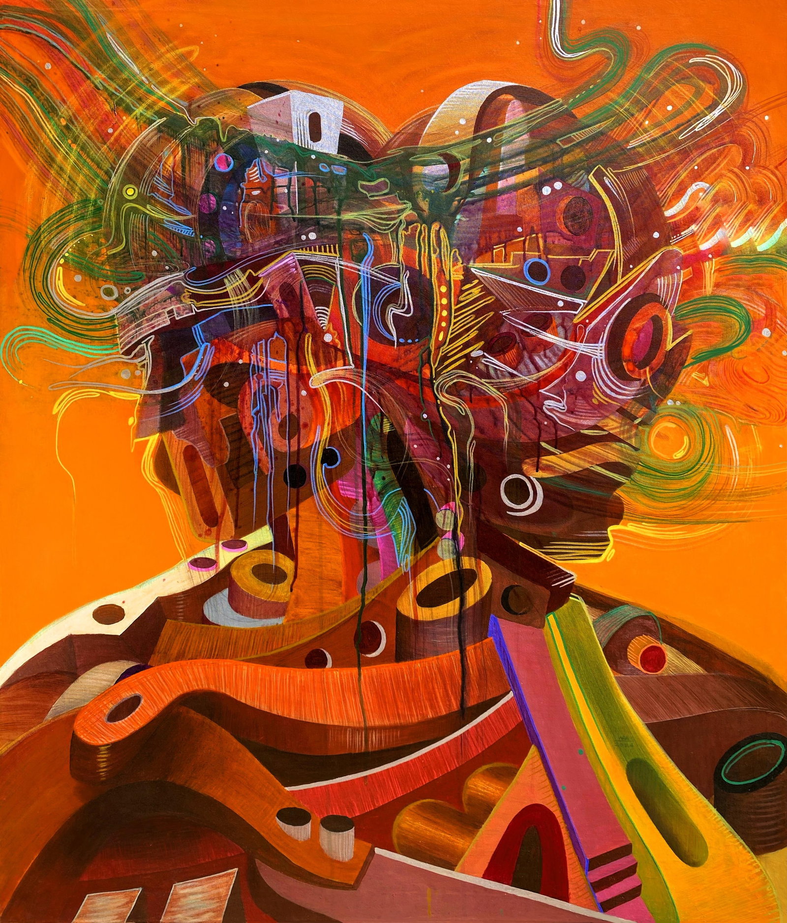 This, That, Acrylic Painting on Canvas, 2024, Ara Deinde: This painting combines elements of cubism and abstraction to capture the fluidity of human thought and decision-making in contrast with the rigidity of paradigms and the effects they have on our ident