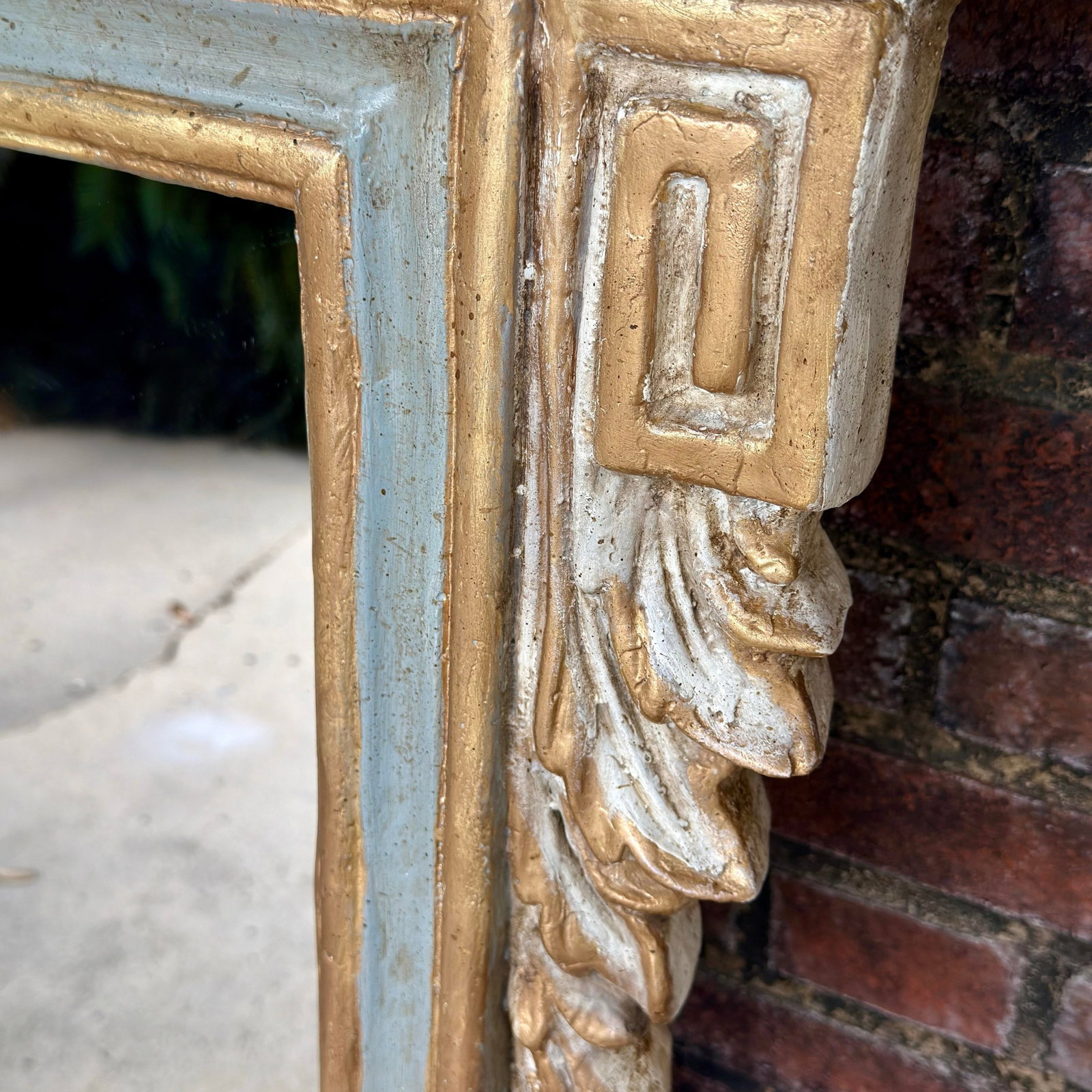 Late 20th Century Wood & Gesso Parcel Gilt Newly Painted Chambray Blue Louis XVI Wall Mirror - Mario - 13