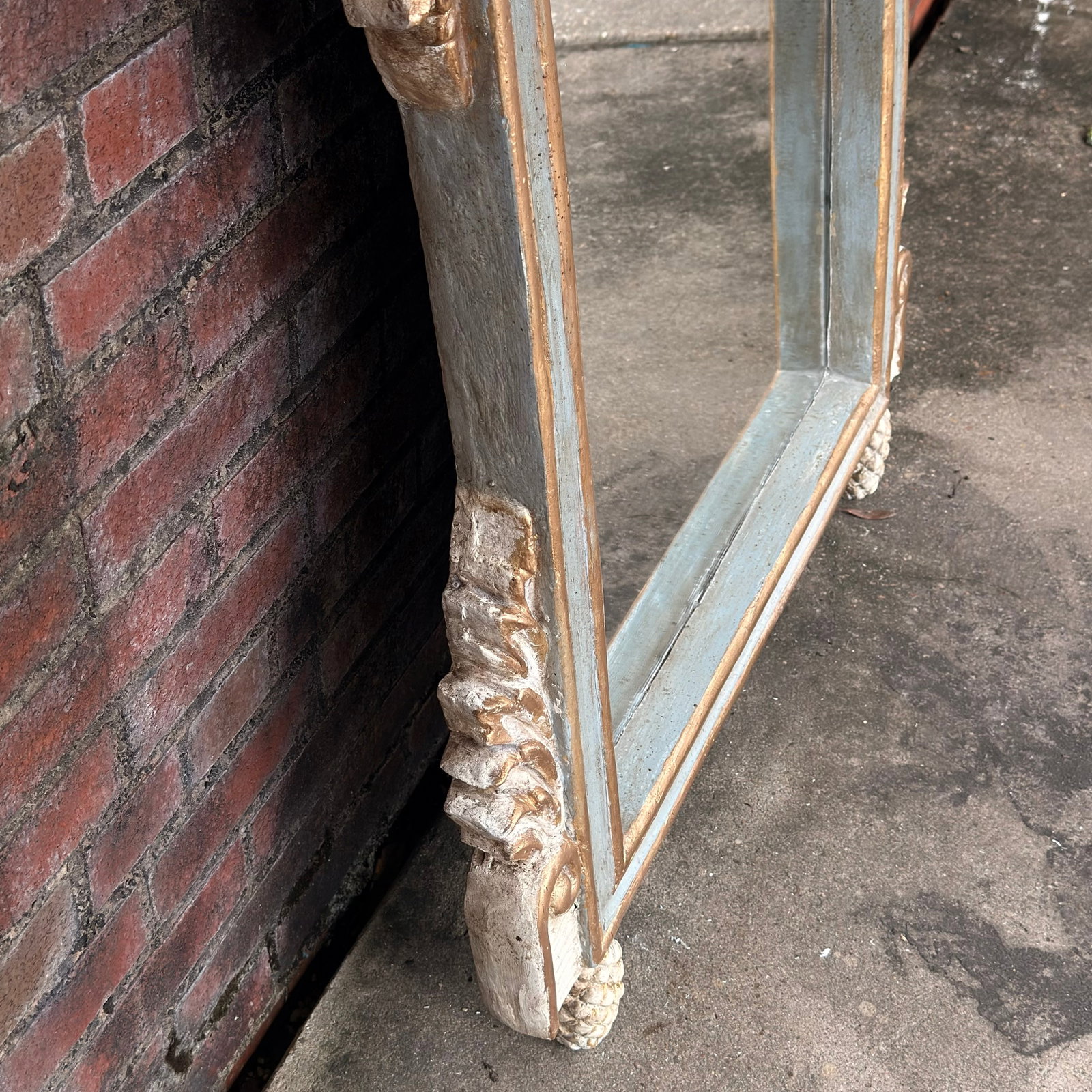Late 20th Century Wood & Gesso Parcel Gilt Newly Painted Chambray Blue Louis XVI Wall Mirror - Mario - 14