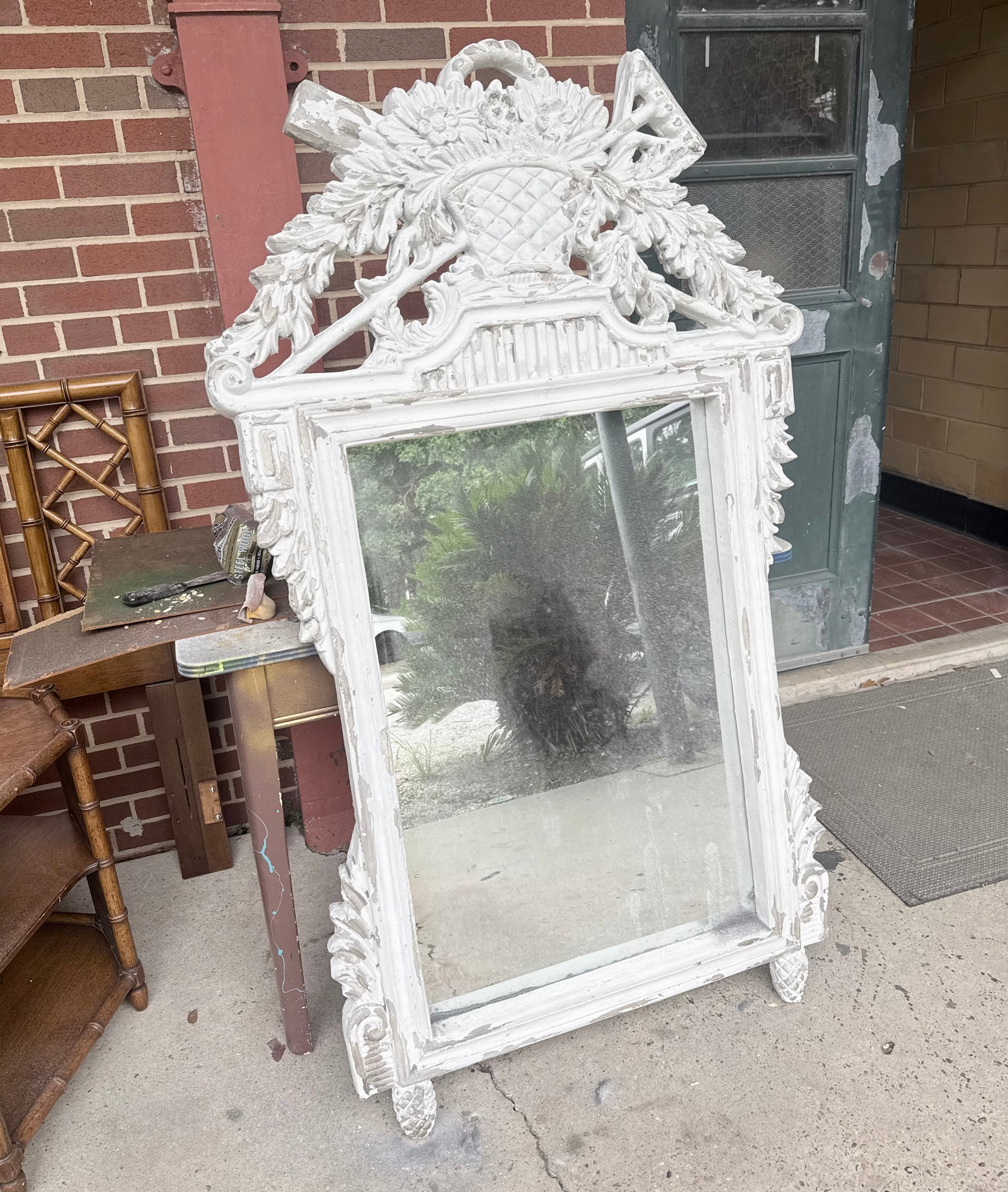 Late 20th Century Wood & Gesso Parcel Gilt Newly Painted Chambray Blue Louis XVI Wall Mirror - Mario - 16