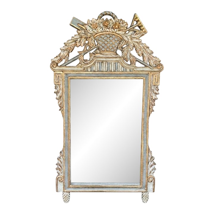 Late 20th Century Wood & Gesso Parcel Gilt Newly Painted Chambray Blue Louis XVI Wall Mirror - Mario (1 of 16)