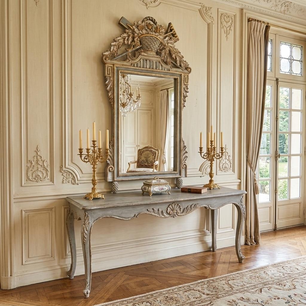 Late 20th Century Wood & Gesso Parcel Gilt Newly Painted Chambray Blue Louis XVI Wall Mirror - Mario - 2