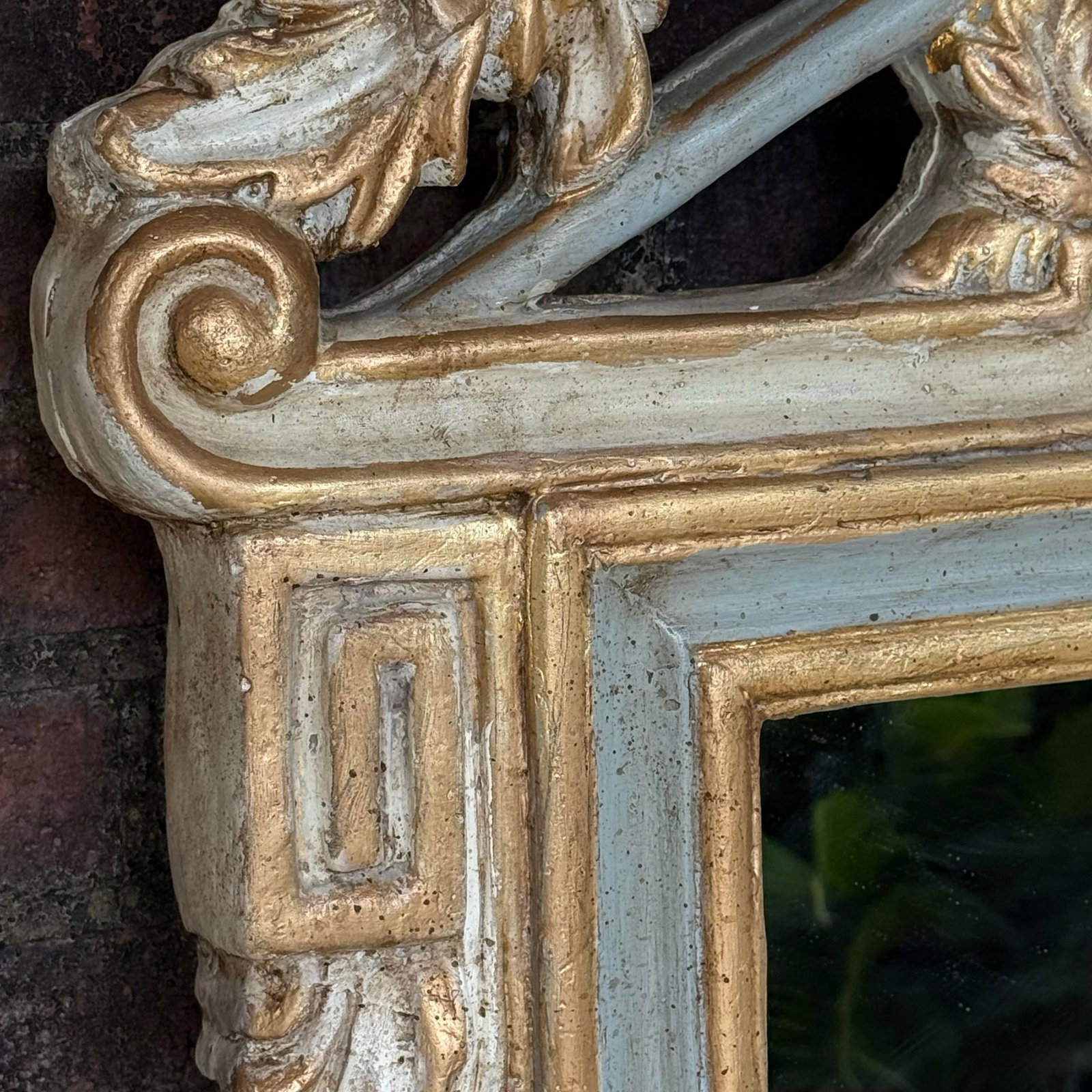 Late 20th Century Wood & Gesso Parcel Gilt Newly Painted Chambray Blue Louis XVI Wall Mirror - Mario - 6